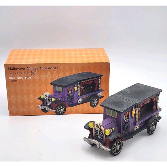 Department 56 Halloween Village Accessory Last Rites Ride Hearse 6001740 Box - Picture 2 of 16